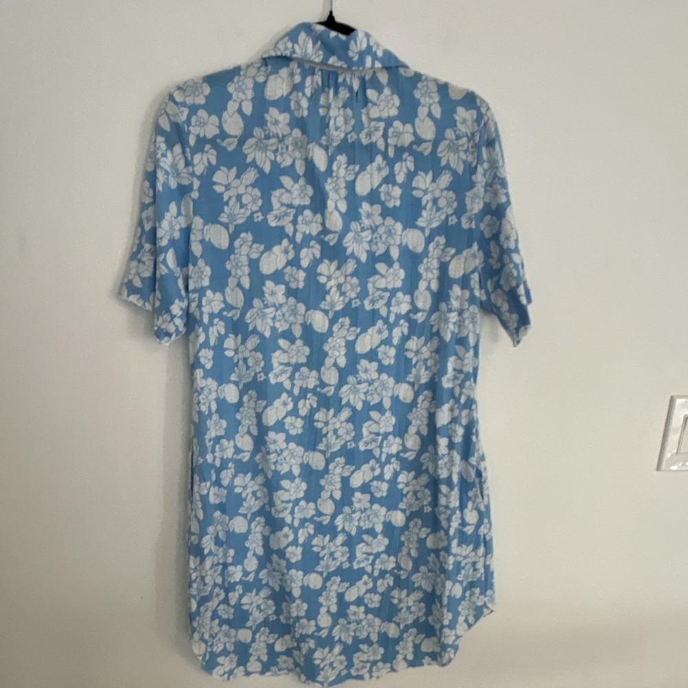 Ellen Tracy Blue Floral Collared Short Sleeve Shirt Dress Size S - Picture 4 of 5